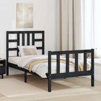 Bed Frame without Mattress Black 90x190 cm Solid Wood Pine