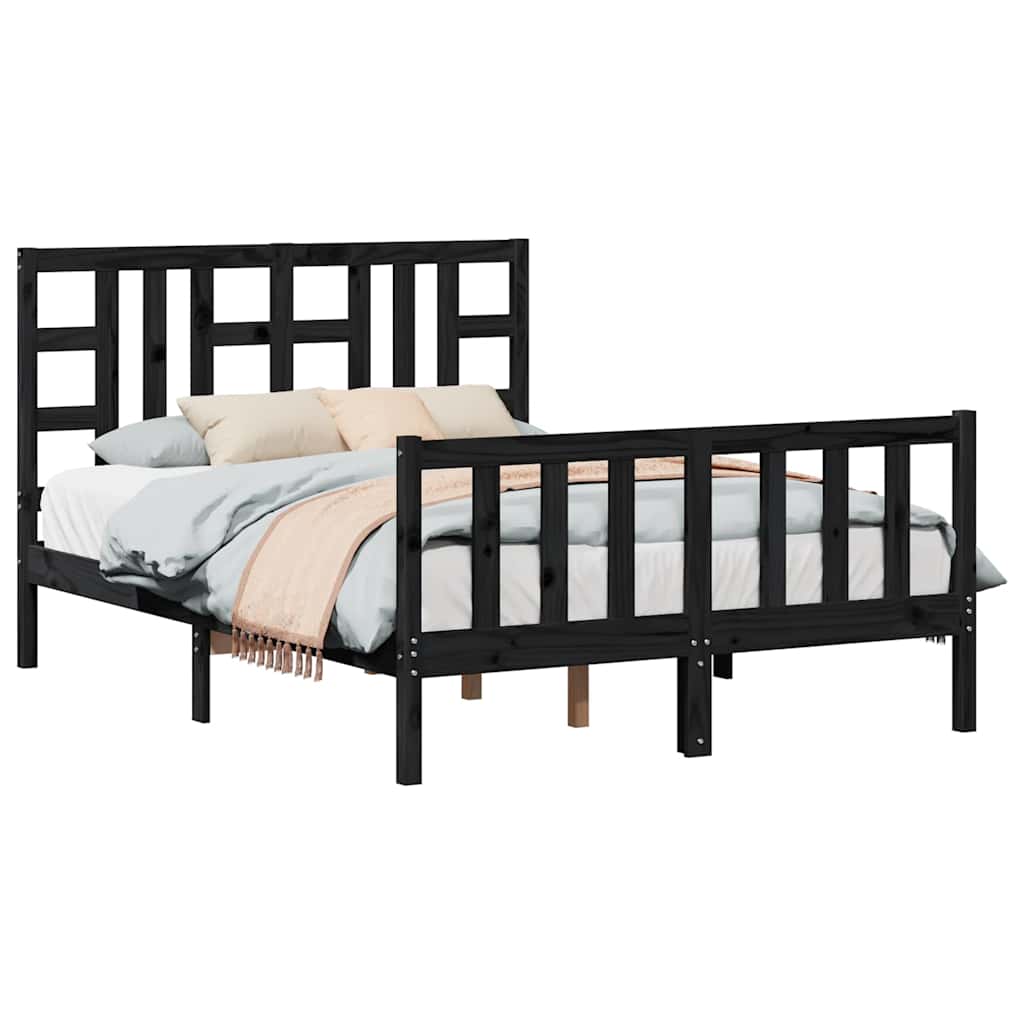 Bed Frame without Mattress Black 135x190 cm Solid Wood Pine
