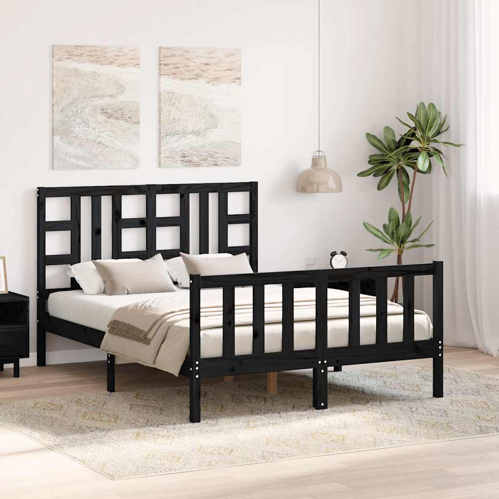 Bed Frame without Mattress Black 135x190 cm Solid Wood Pine