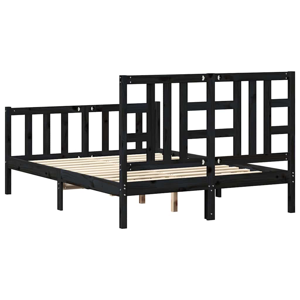 Bed Frame without Mattress Black 135x190 cm Solid Wood Pine