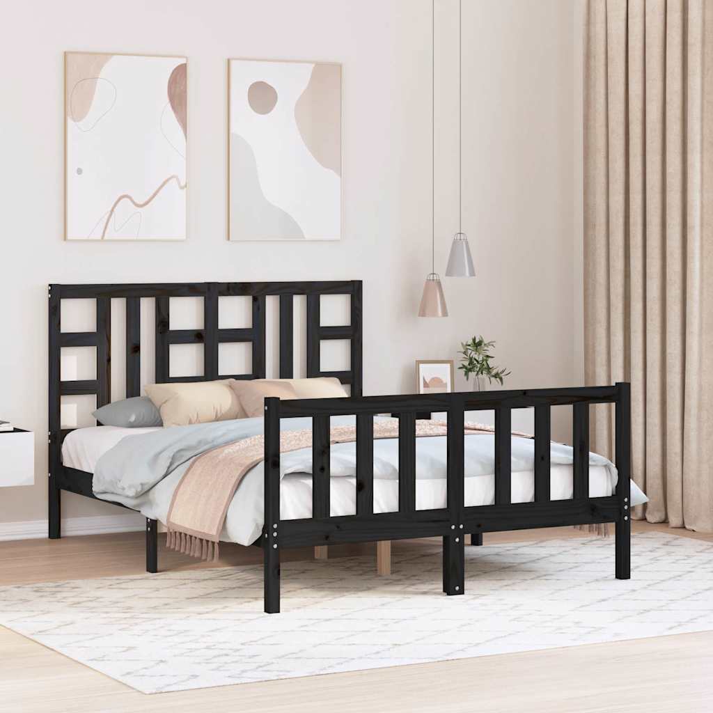 Bed Frame without Mattress Black 135x190 cm Solid Wood Pine