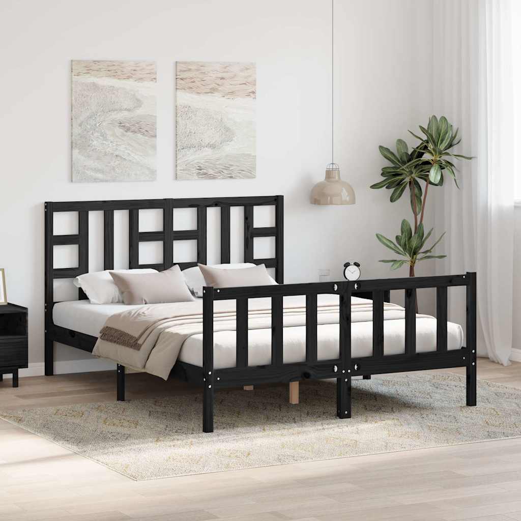 Bed Frame without Mattress Black 150x200 cm Solid Wood Pine