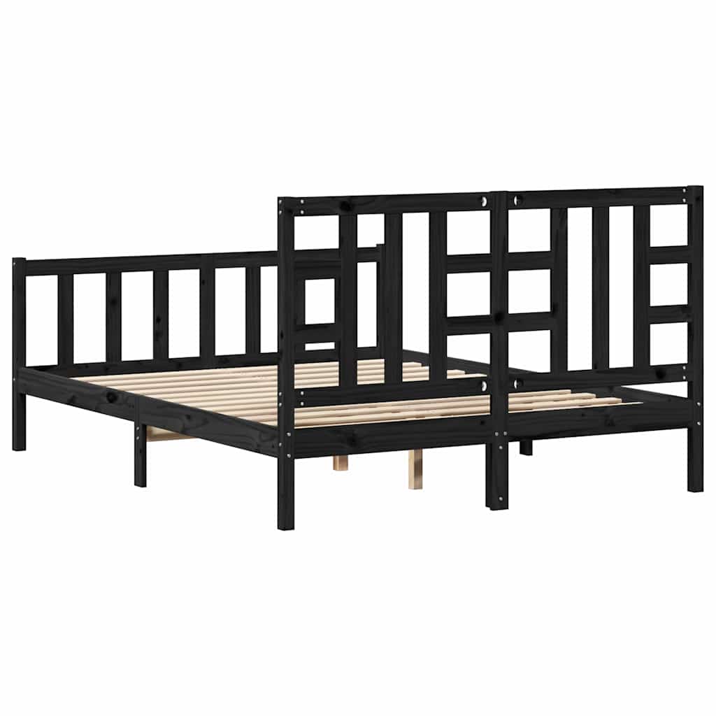 Bed Frame without Mattress Black 150x200 cm Solid Wood Pine