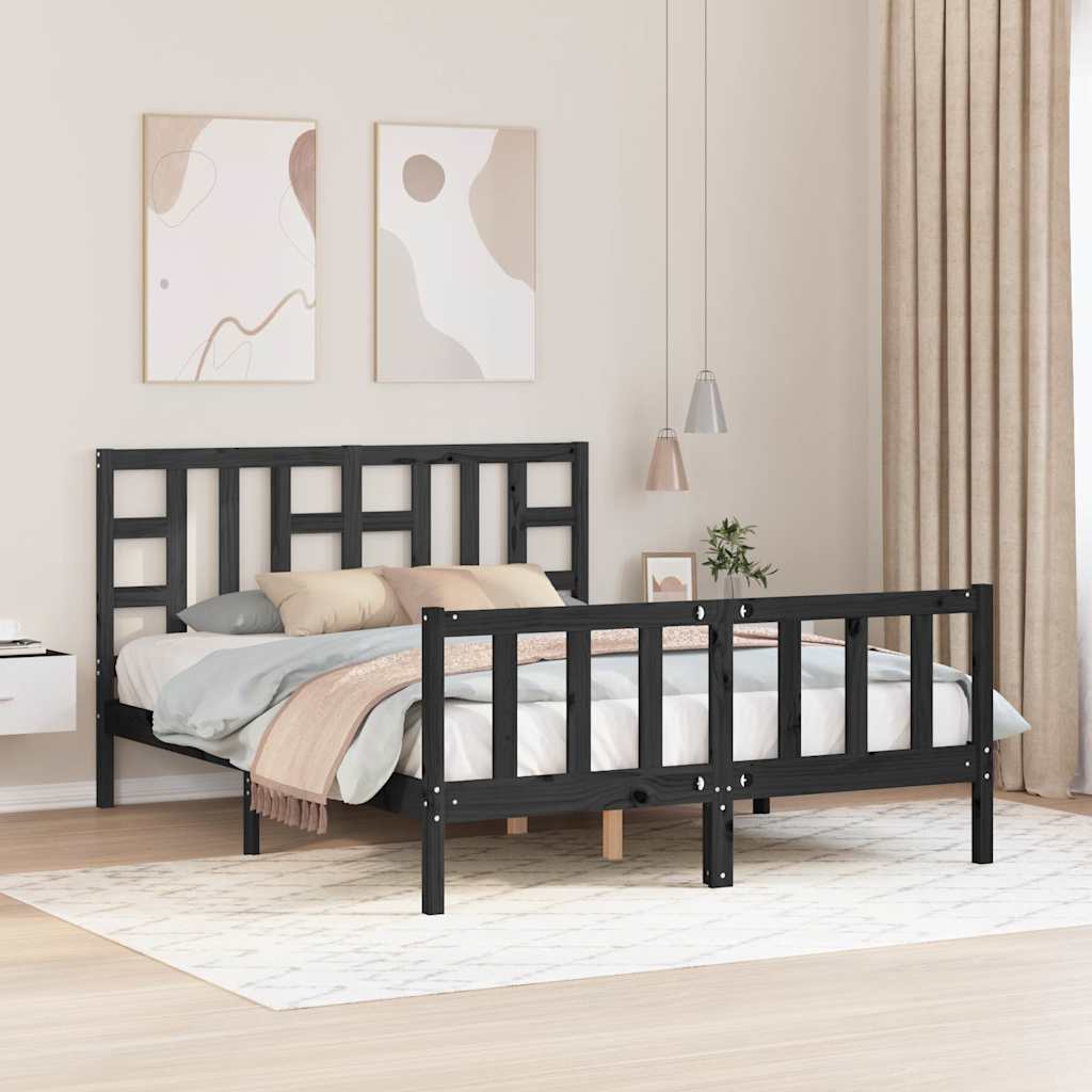 Bed Frame without Mattress Black 150x200 cm Solid Wood Pine
