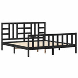 Bed Frame without Mattress Black 183x203 cm King Solid Wood Pine - Front View