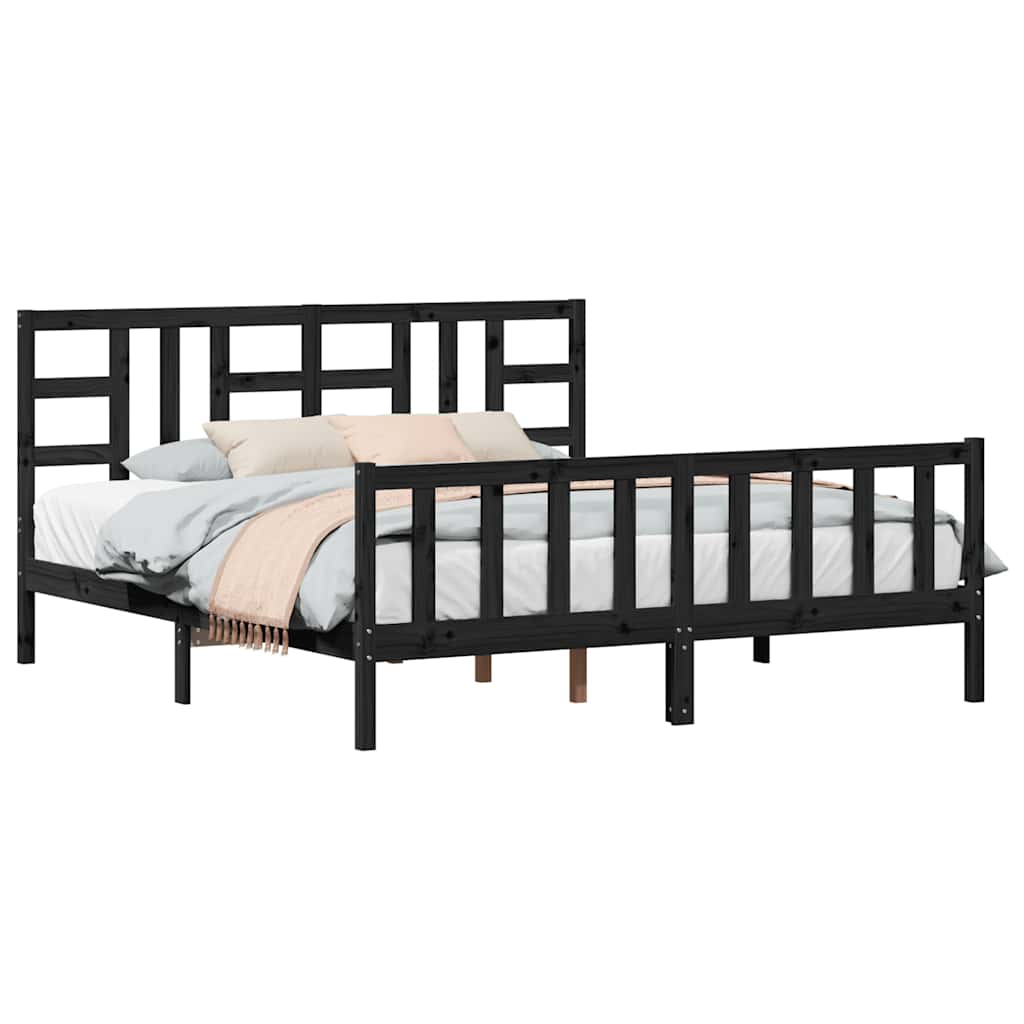 Bed Frame without Mattress Black 183x203 cm King Solid Wood Pine