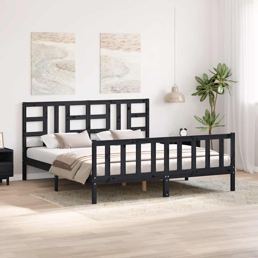 Bed Frame without Mattress Black 183x203 cm King Solid Wood Pine