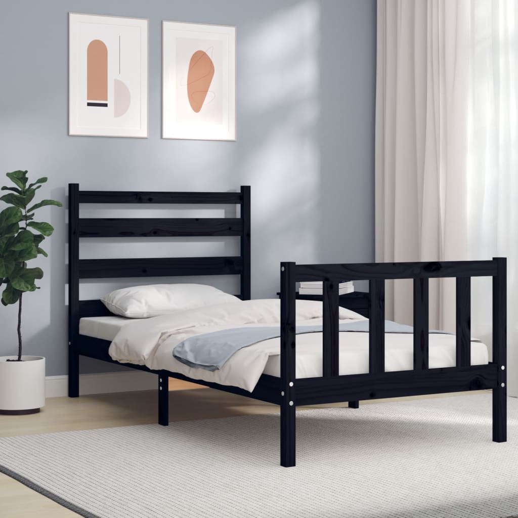 Bed Frame without Mattress Black 90x190 cm Solid Wood Pine
