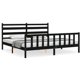 Bed Frame without Mattress Black 183x203 cm King Solid Wood Pine - Front View