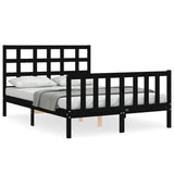 Bed Frame without Mattress Black 135x190 cm Solid Wood Pine - Front View