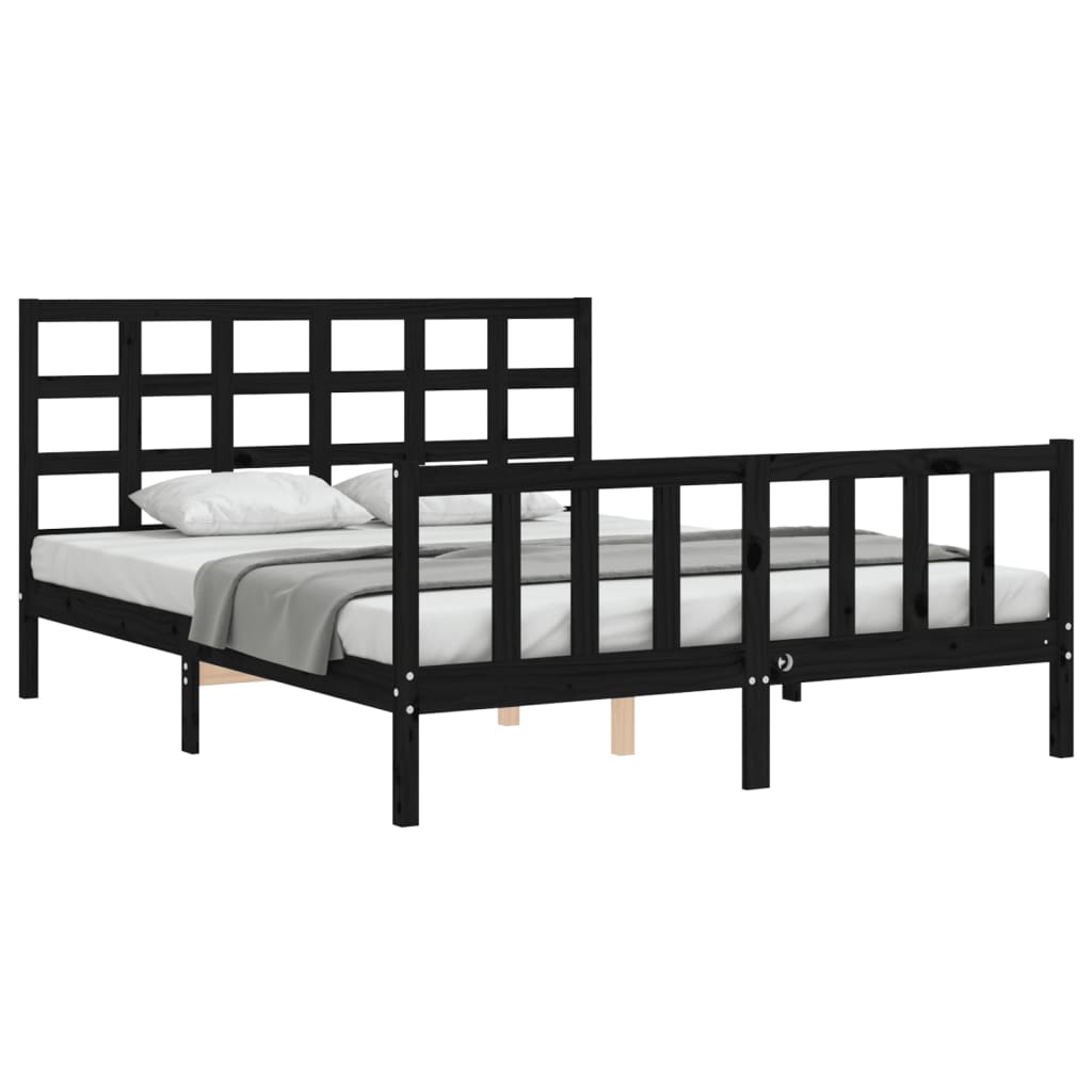 Bed Frame without Mattress Black 150x200 cm Solid Wood Pine