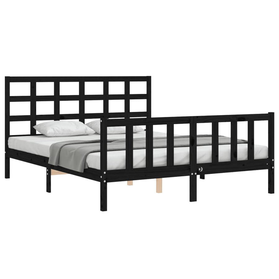 Bed Frame without Mattress Black 150x200 cm Solid Wood Pine
