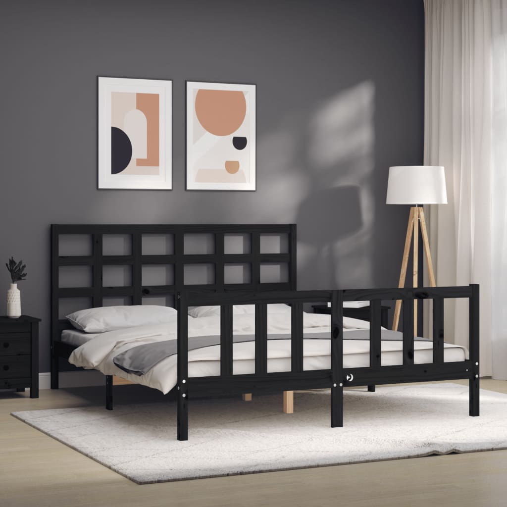 Bed Frame without Mattress Black 150x200 cm Solid Wood Pine