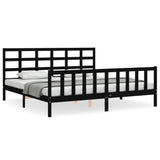 Bed Frame without Mattress Black 183x203 cm King Solid Wood Pine - Front View