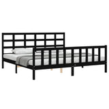 Bed Frame without Mattress Black 183x203 cm King Solid Wood Pine - Side View