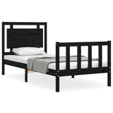 Bed Frame without Mattress Black 90x190 cm Solid Wood Pine - Front View