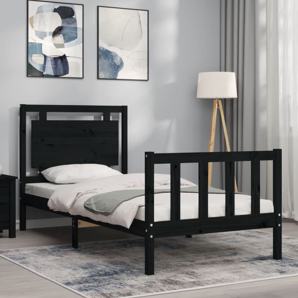Bed Frame without Mattress Black 90x190 cm Solid Wood Pine