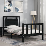 Bed Frame without Mattress Black 90x190 cm Solid Wood Pine - Side View
