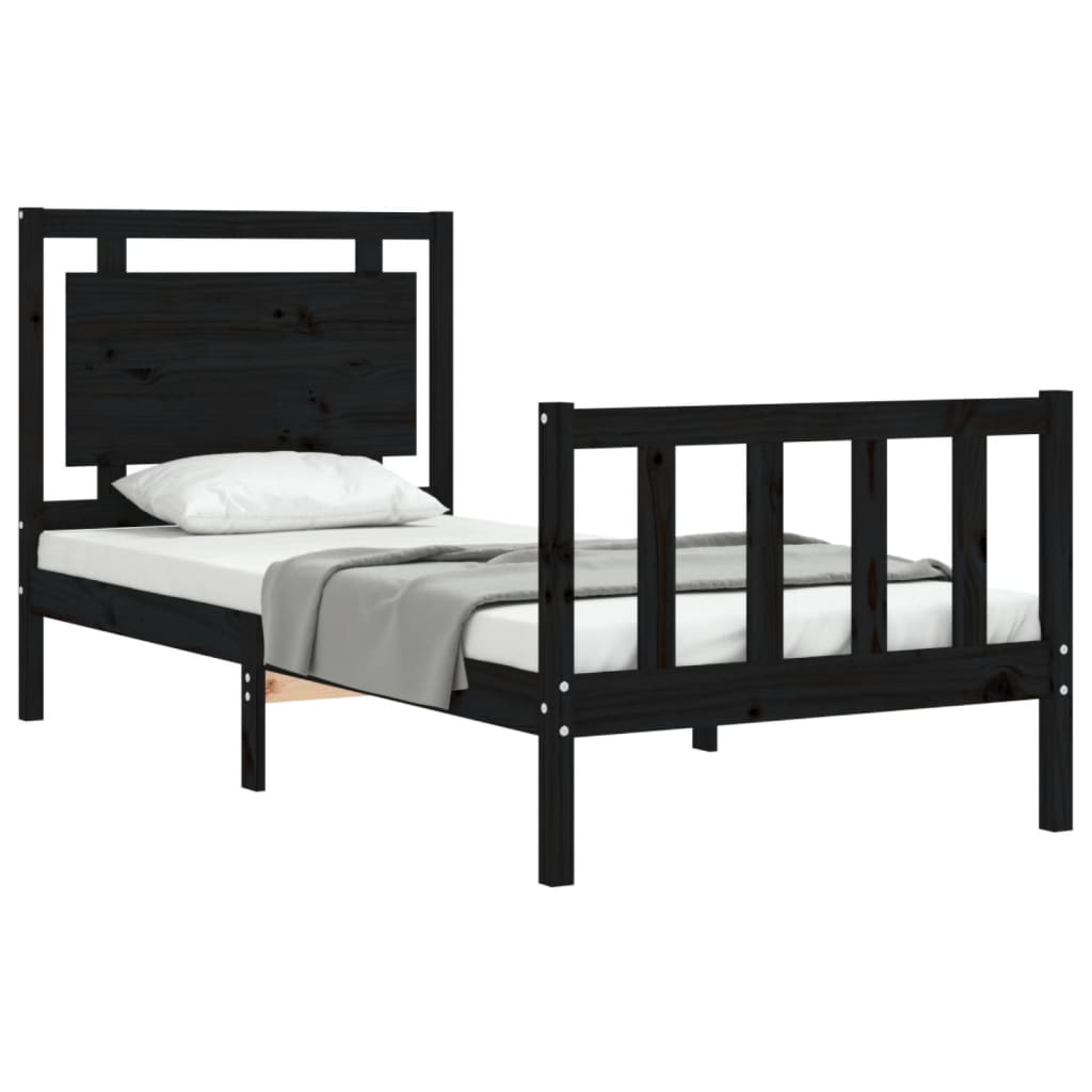 Bed Frame without Mattress Black 90x190 cm Solid Wood Pine