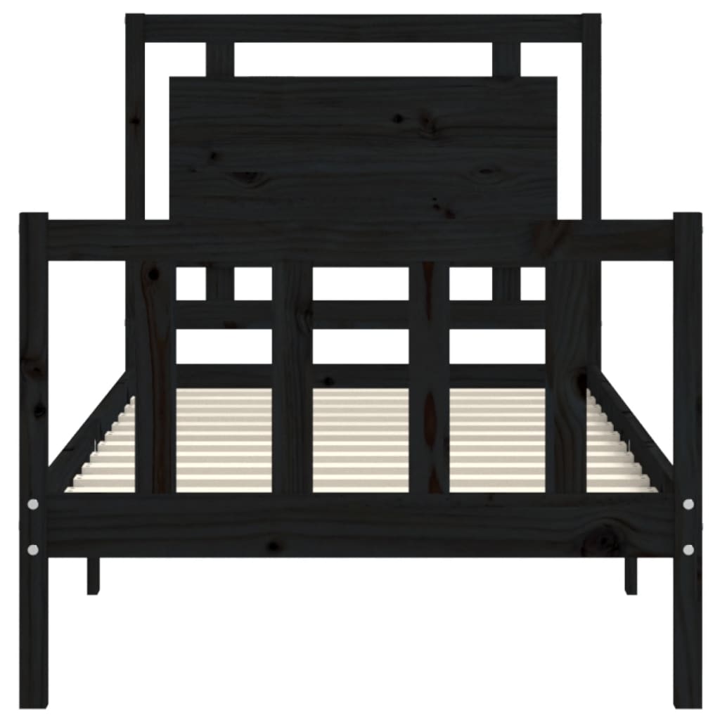 Bed Frame without Mattress Black 90x190 cm Solid Wood Pine
