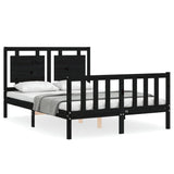 Bed Frame without Mattress Black 135x190 cm Solid Wood Pine - Front View