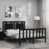 Bed Frame without Mattress Black 135x190 cm Solid Wood Pine - Side View