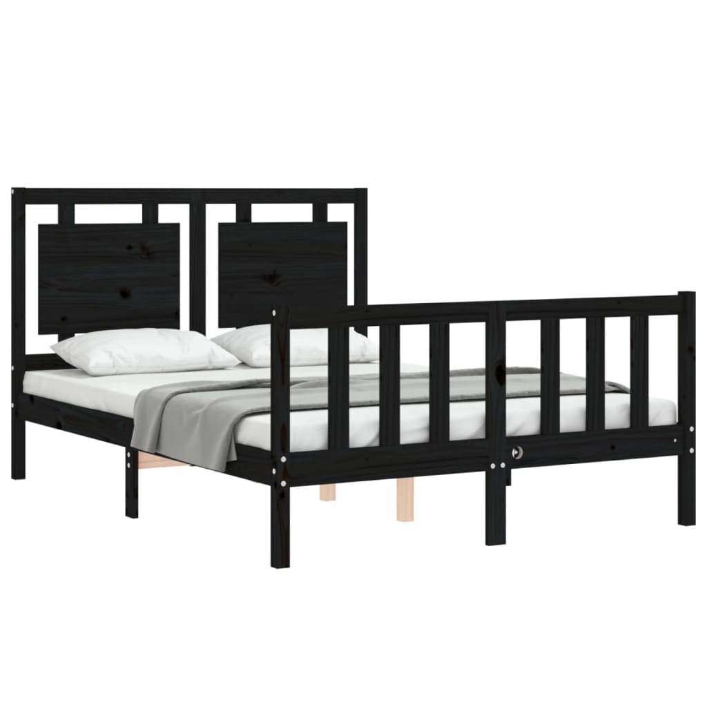 Bed Frame without Mattress Black 135x190 cm Solid Wood Pine