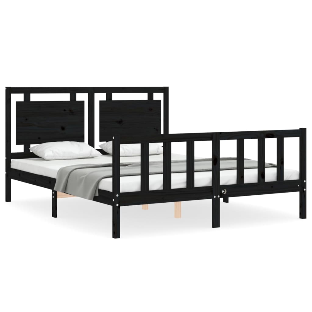 Bed Frame without Mattress Black 150x200 cm Solid Wood Pine