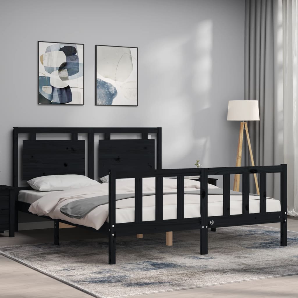 Bed Frame without Mattress Black 150x200 cm Solid Wood Pine