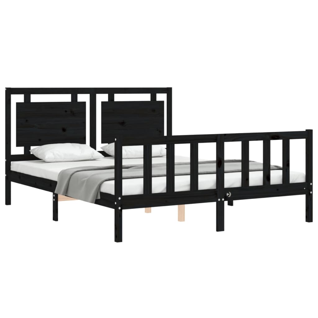 Bed Frame without Mattress Black 150x200 cm Solid Wood Pine