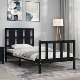 Bed Frame without Mattress Black 90x190 cm Solid Wood Pine - Side View