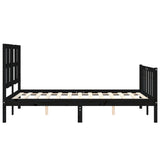 Bed Frame without Mattress Black 135x190 cm Solid Wood Pine - Close-Up Angle
