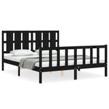 Bed Frame without Mattress Black 150x200 cm Solid Wood Pine - Front View