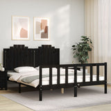 Bed Frame without Mattress Black 150x200 cm Solid Wood Pine - Side View