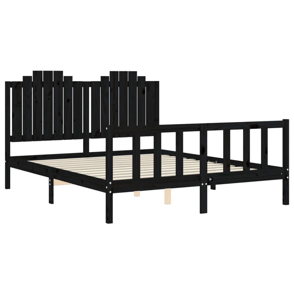 Bed Frame without Mattress Black 150x200 cm Solid Wood Pine