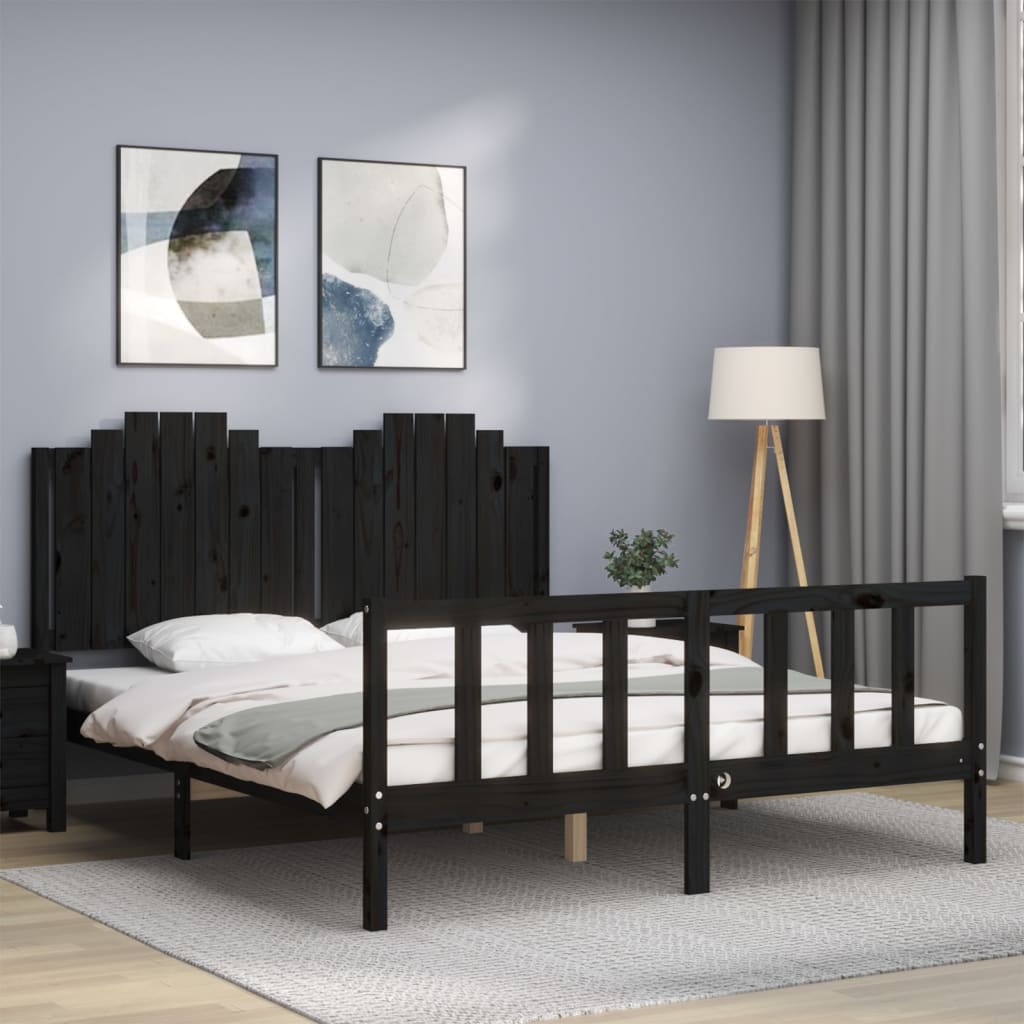 Bed Frame without Mattress Black 150x200 cm Solid Wood Pine