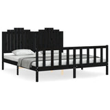 Bed Frame without Mattress Black 183x203 cm King Solid Wood Pine - Front View