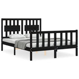 Bed Frame without Mattress Black 135x190 cm Solid Wood Pine - Front View