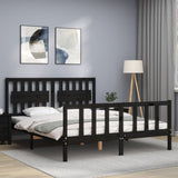Bed Frame without Mattress Black 150x200 cm Solid Wood Pine - Side View