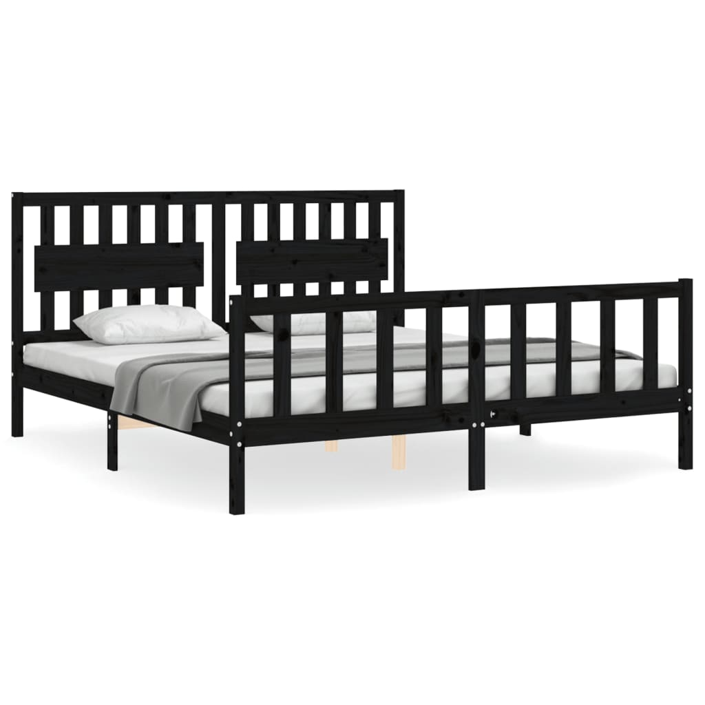 Bed Frame without Mattress Black 183x203 cm King Solid Wood Pine