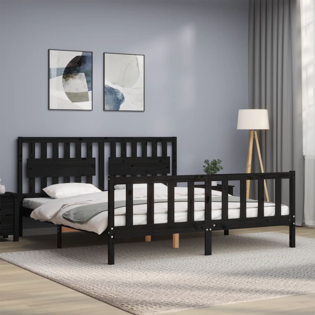 Bed Frame without Mattress Black 183x203 cm King Solid Wood Pine