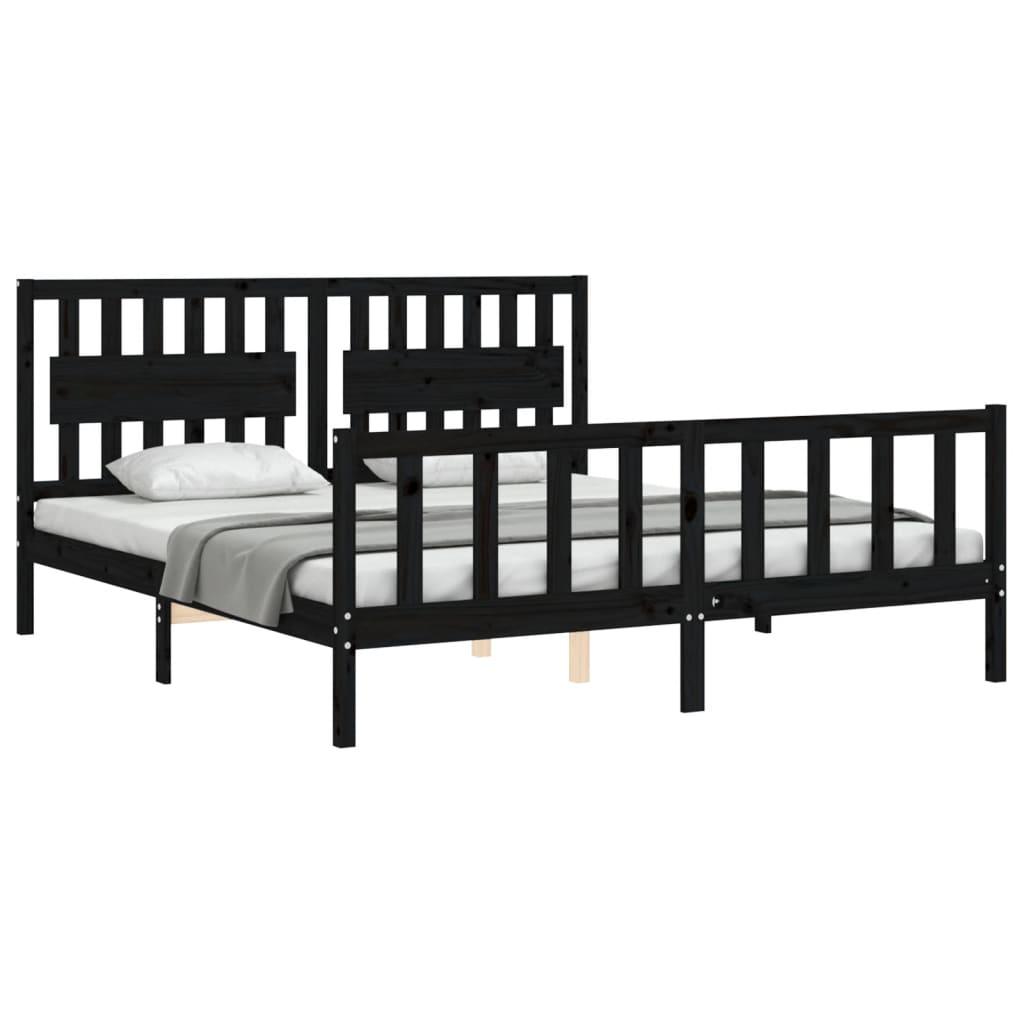 Bed Frame without Mattress Black 183x203 cm King Solid Wood Pine