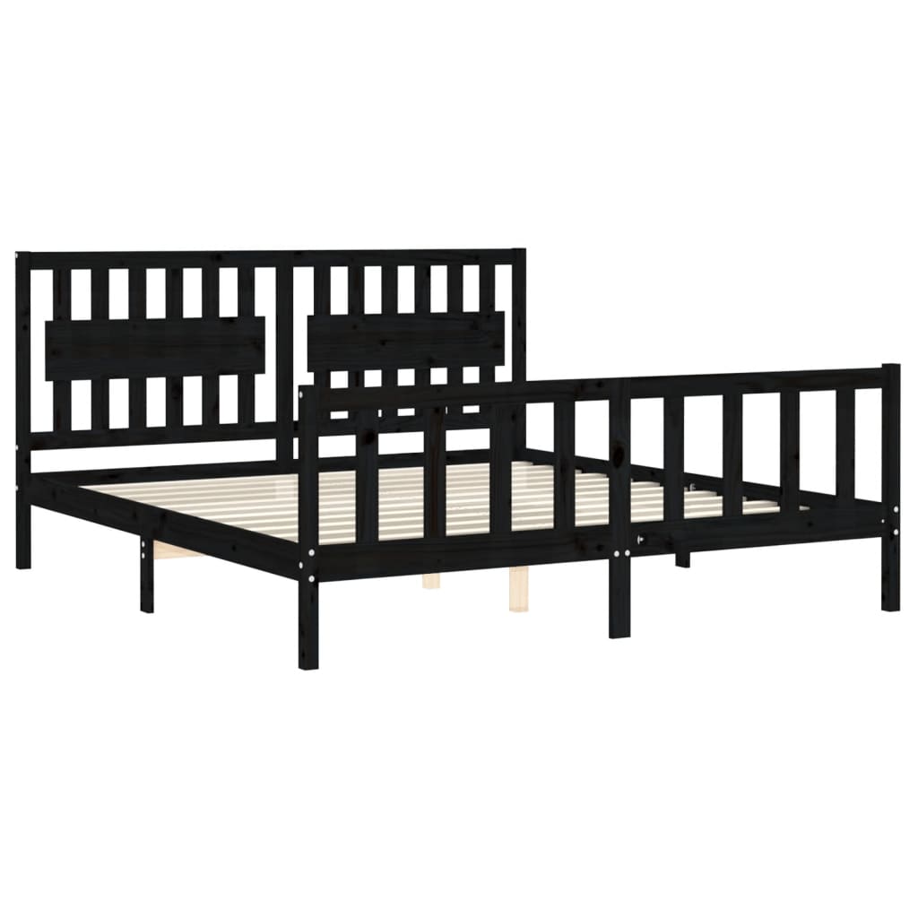 Bed Frame without Mattress Black 183x203 cm King Solid Wood Pine