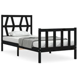 Bed Frame without Mattress Black 90x190 cm Solid Wood Pine - Front View