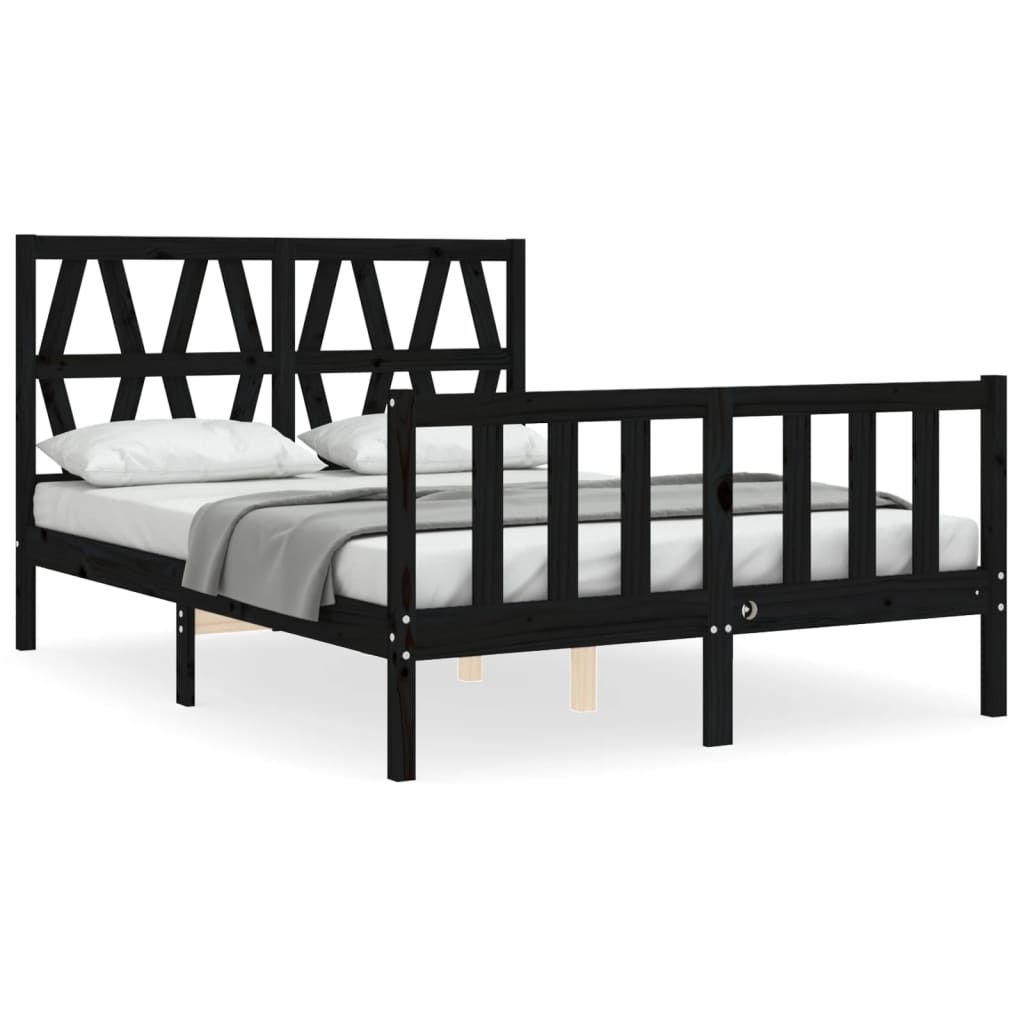 Bed Frame without Mattress Black 135x190 cm Solid Wood Pine
