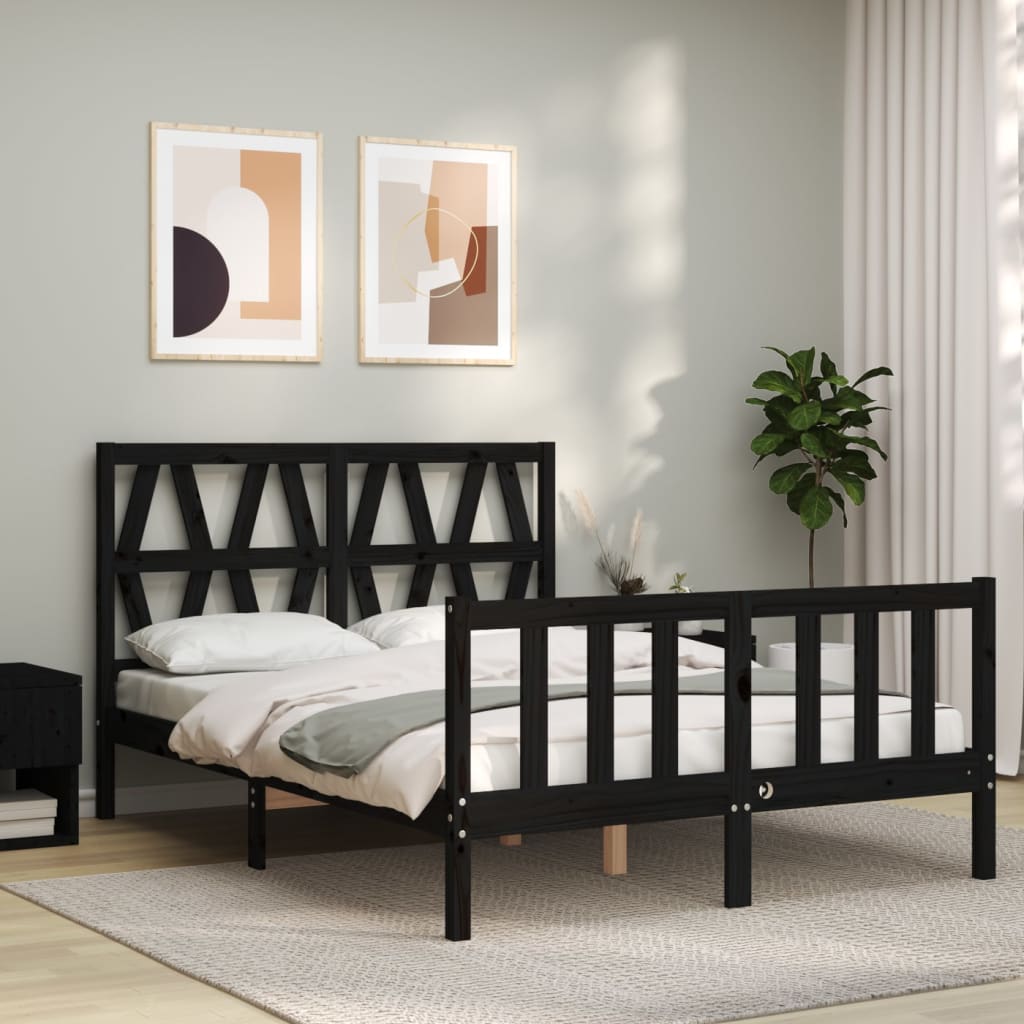 Bed Frame without Mattress Black 135x190 cm Solid Wood Pine