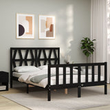 Bed Frame without Mattress Black 135x190 cm Solid Wood Pine - Side View