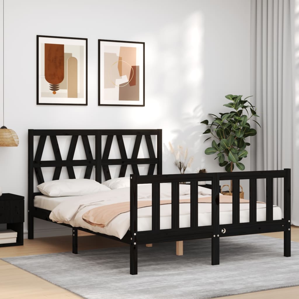 Bed Frame without Mattress Black 135x190 cm Solid Wood Pine