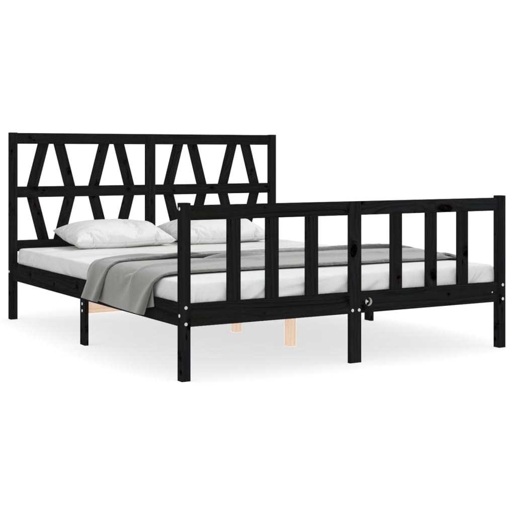 Bed Frame without Mattress Black 150x200 cm Solid Wood Pine