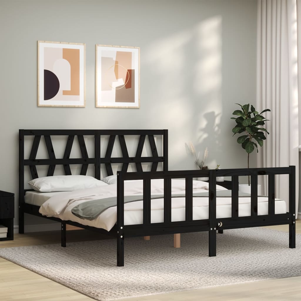 Bed Frame without Mattress Black 150x200 cm Solid Wood Pine